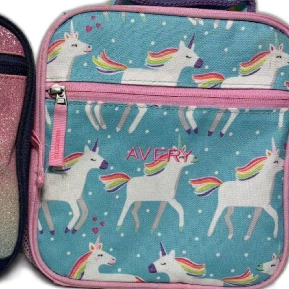 Pottery Barn Kids Lunchbox Embroidered "Avery" Personalized Unicorn Glitter